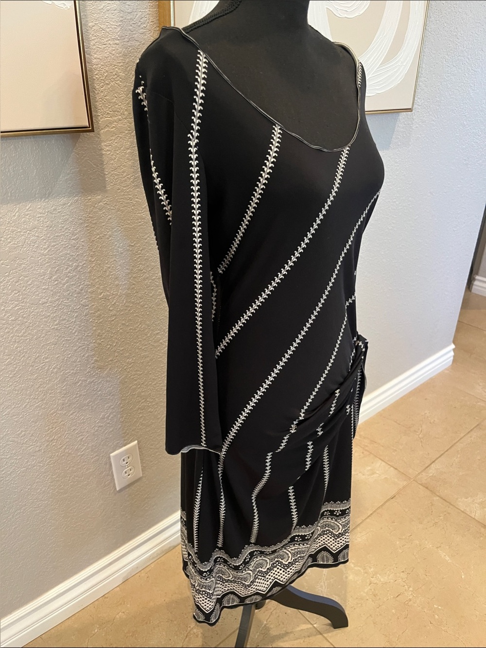Max Studio Black Midi Dress with White Stitch-Accent and Side Tie - Picture 2 of 5
